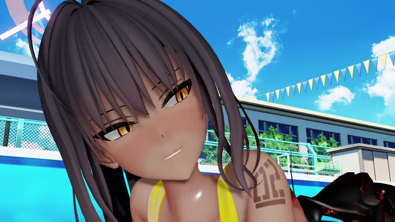【MMD Blue-Archive】 Kakudate Karin mating with a cockroach in the school swimming pool