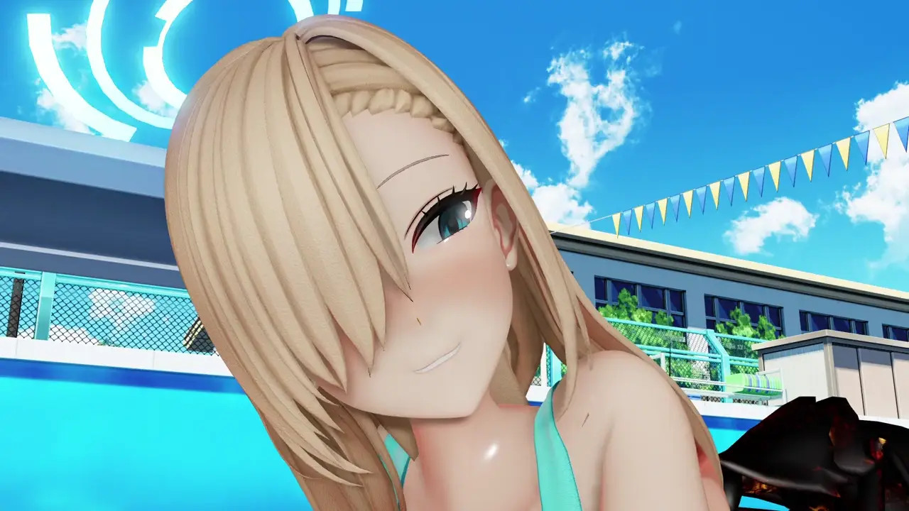 【MMD Blue-Archive】Ichinose Asuna mate with a cockroach in the school swimming pool