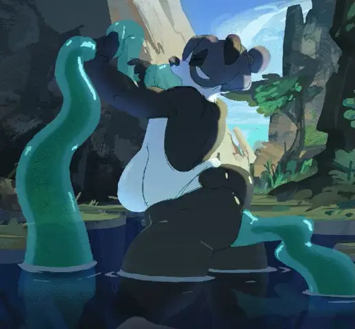 Panda girl taking slime