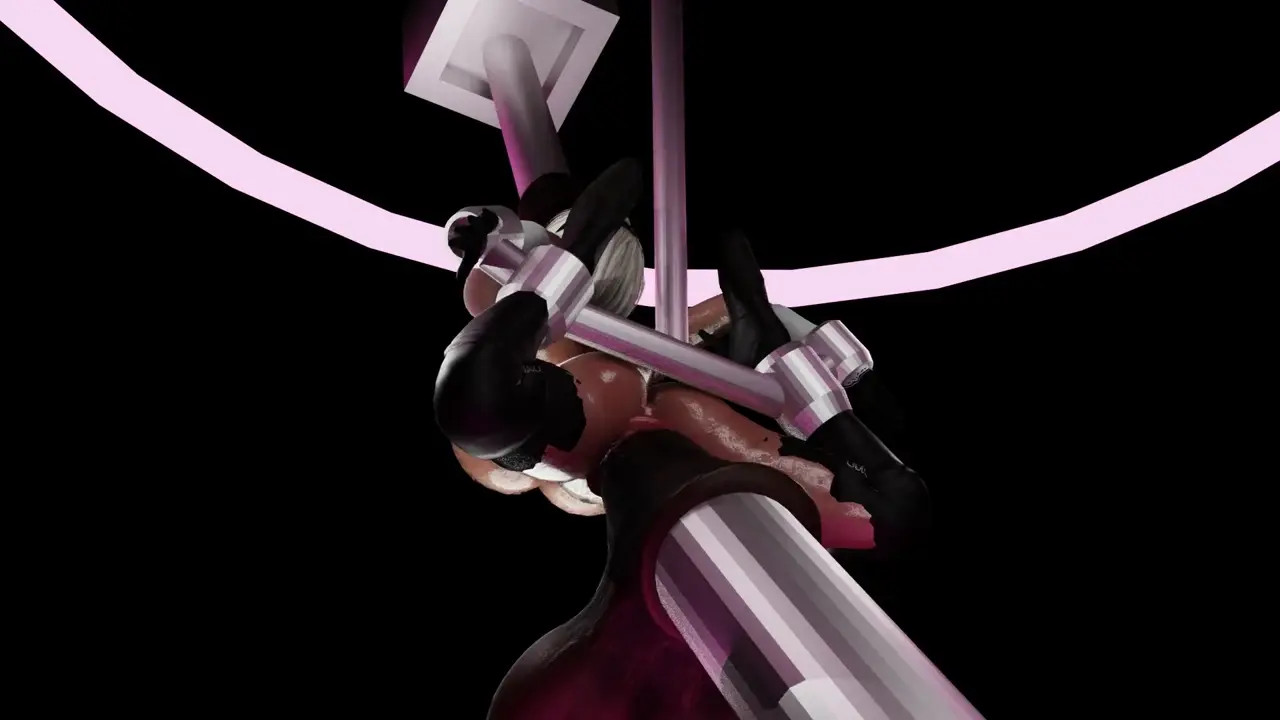 2B Fucked by giant Horse Cocks Brutal fucking machine