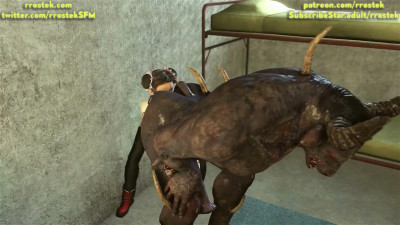 Tifa Lockhart rimming a massive Minotaur monster