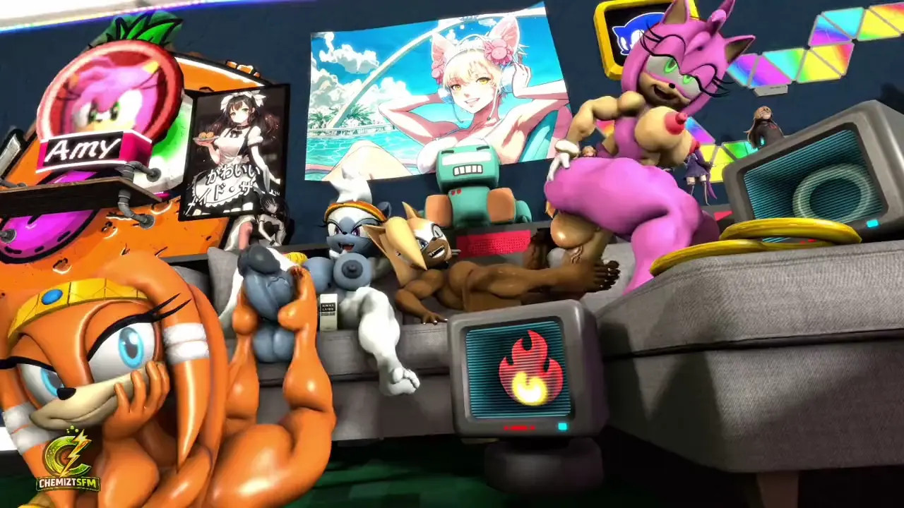 Amy, Tangle, Whisper, and Tikal having a freaky, sweaty foot orgy! Real raunchy stuff