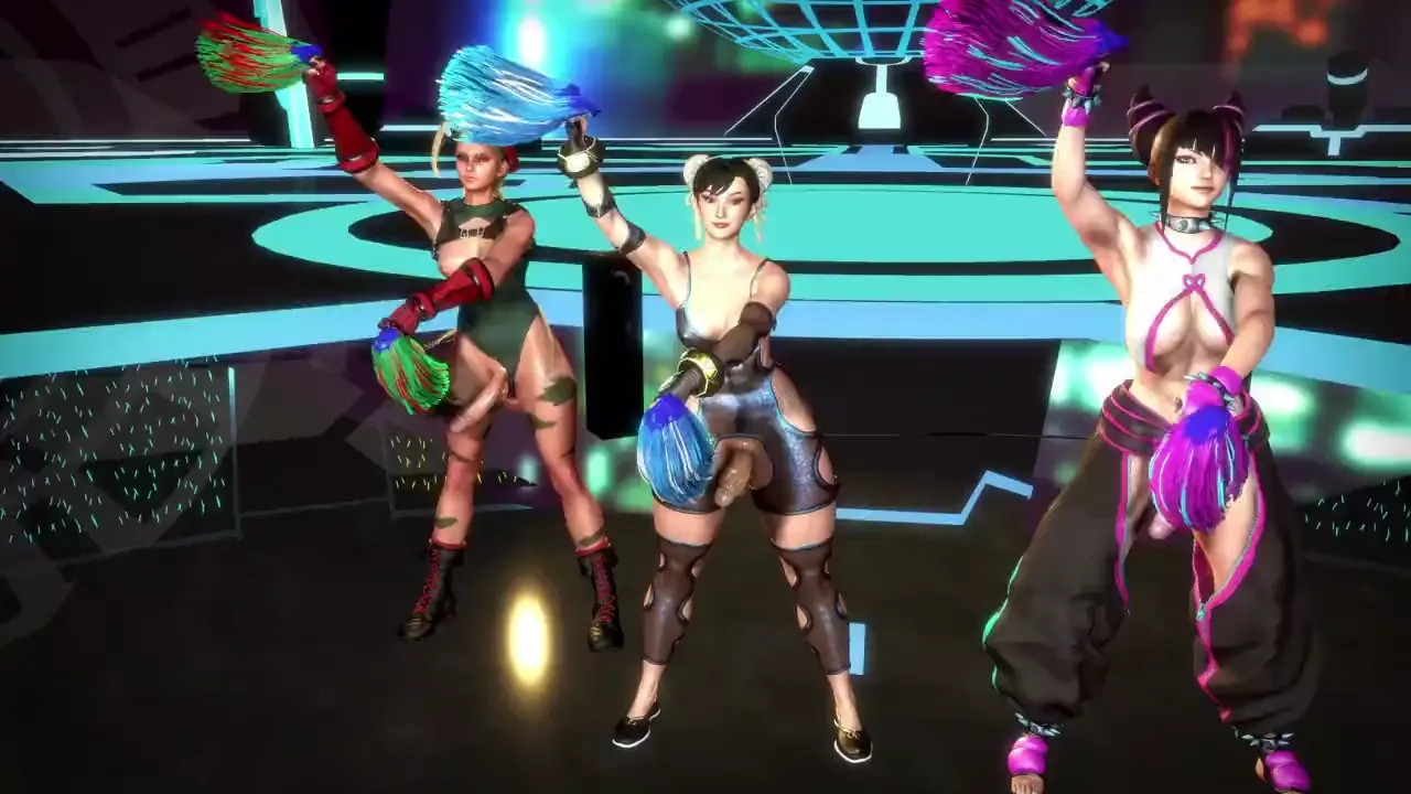 Futas Сammy, Chun Li and Juri do a special cheerleading dance for fans