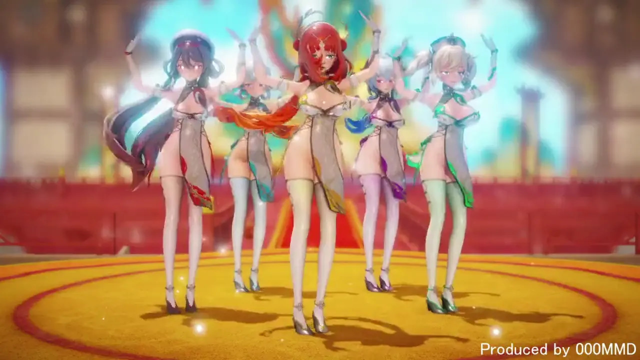 [Genshin MMD](Barbara, Gan Yu, Kurumi, Kamisato Ayaka & Nirou) Hyuna-Roll Deep (R18)