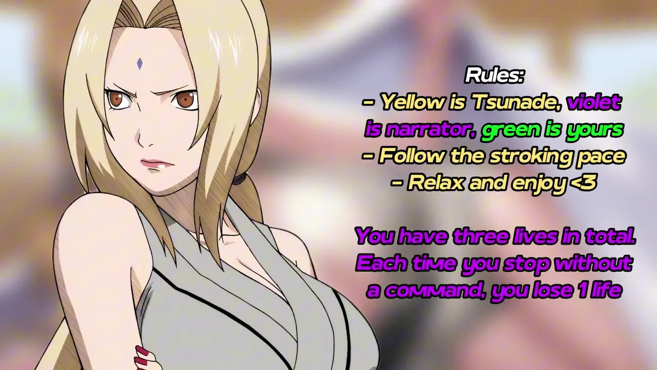 Test your cock's endurance with drunk Tsunade (Game JOI)