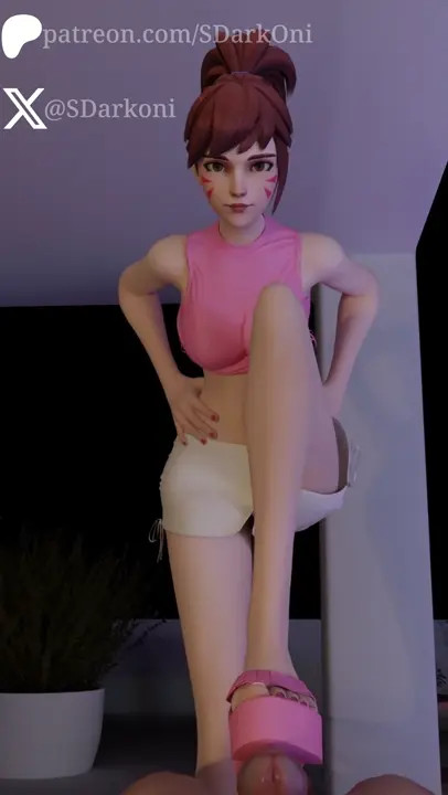Footjob with D.Va in sandals.