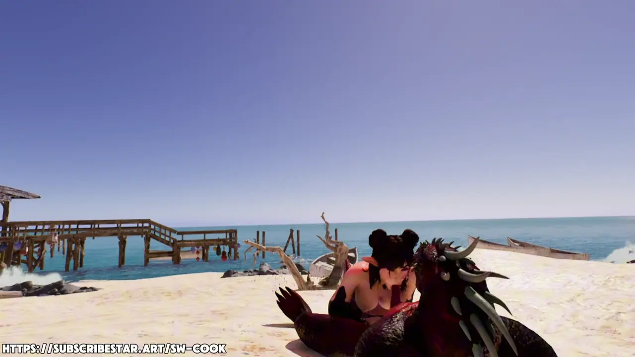 Elf Sucks Dragon's Double Cock on the Beach Then Gets Fucked