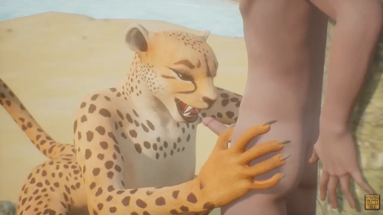 Leopard furry girl fucks skinny guy