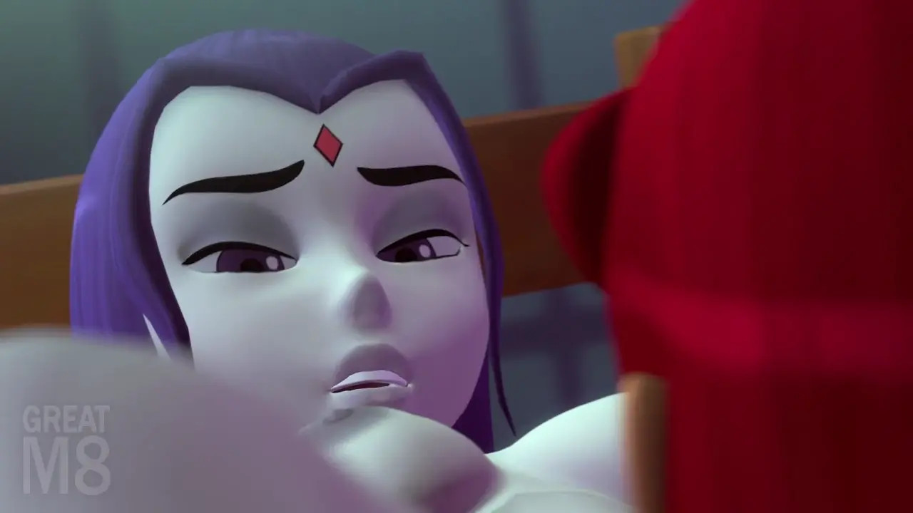 Starfire eating Raven's pussy