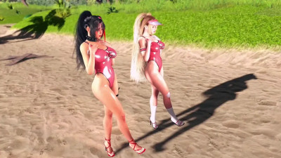 Cute lifeguards Bay and Clay dance in bodysuits on a hot summer beach