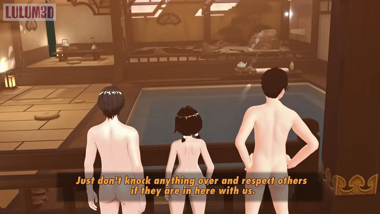 Femboy Seduces his Straight Brother in front of Dad in the Bathhouse.