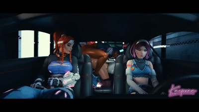 Party in the car from D.va, Brigitte, sombra, tracer
