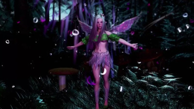 Young virgin fairy with long hair dancing sensually in a fantasy forest