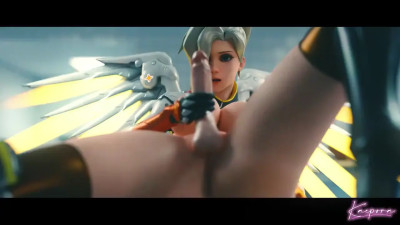 Mercy hanjob and D.va watch while masturbating