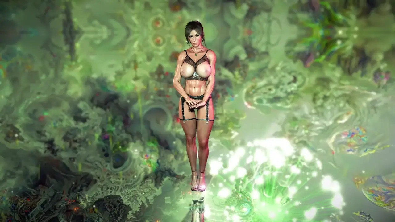 Busty oiled Lara Croft in black lingerie can do more than just rob tombs