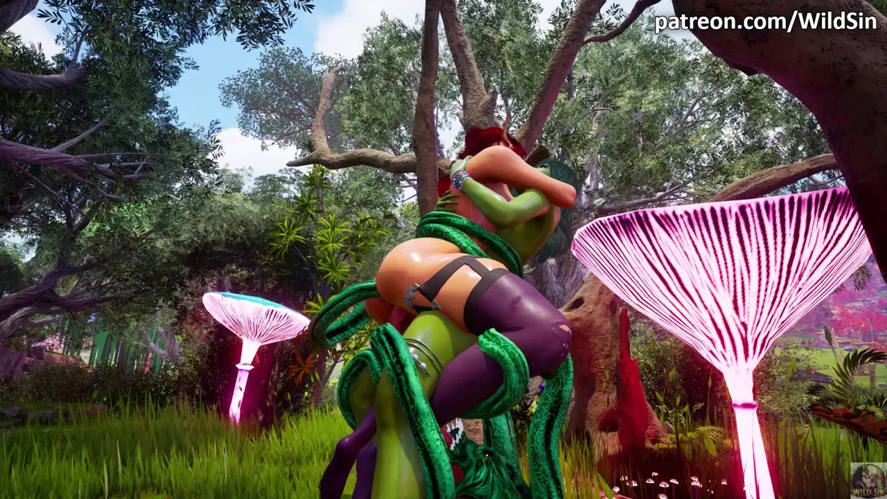 Tentacle threesome in forest with two girls - Dryad and Elf