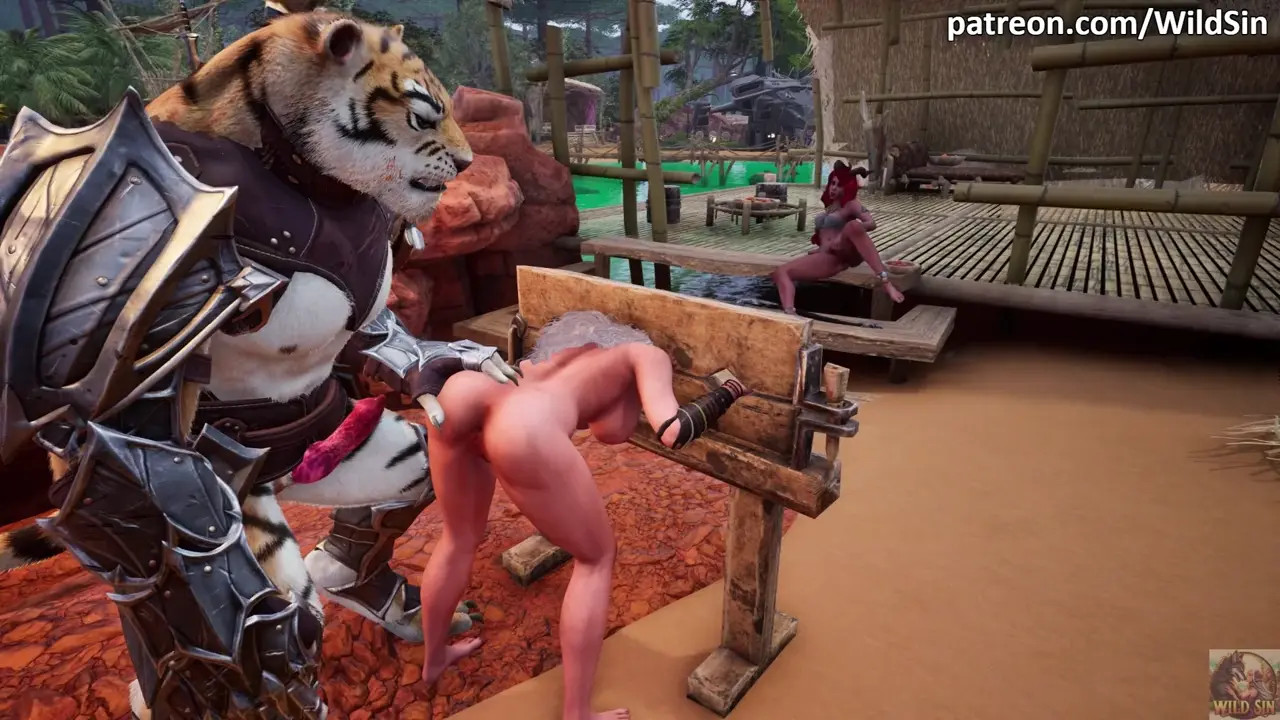 Elf and her Tiger Furry friend have BDSM fun with creampie