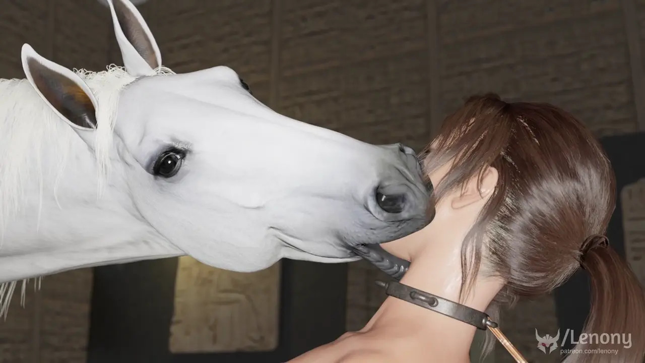 Horse tongue fucks Lara