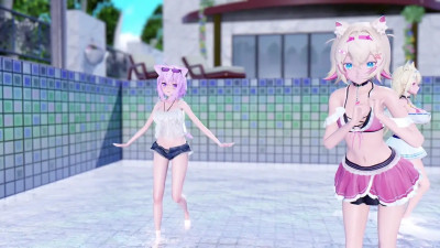 [4kmmd]Fuwamoco Fubuki Okayu Drop pop candy