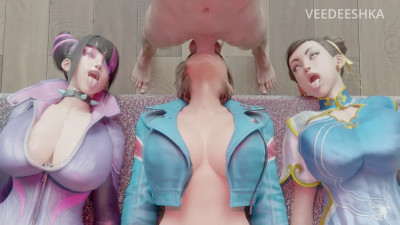 Chun-Li, Cammy & Juri - Upside Down Face Fucking