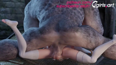 Troll monster cock stretching petite woman