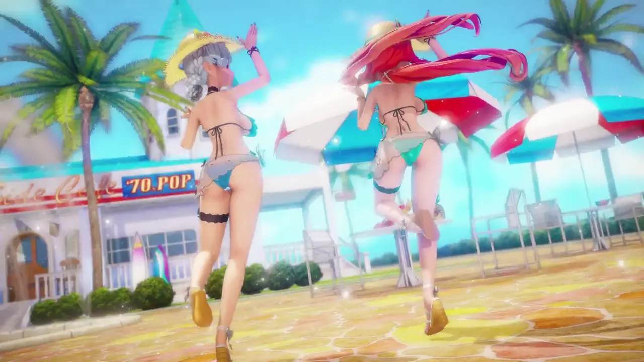 Ayaka and Niiro in swimsuits (Genshin Impact) in the Love Bag Dance Hall