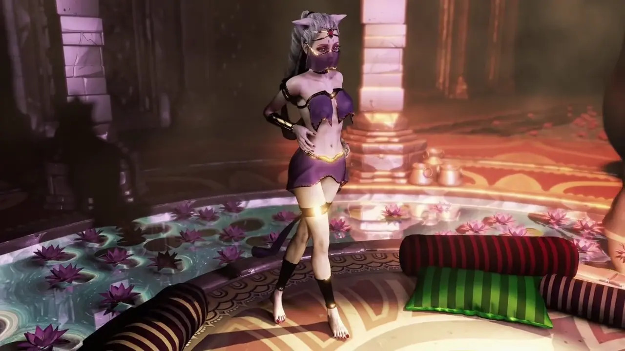 Exotic сatgirl concubine belly dances barefoot in egyptian oasis temple