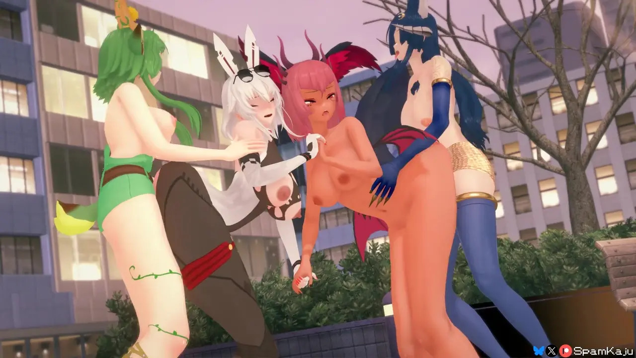 Zentreya & Tricky fucked and squirt in public by Haruka & Vienna (SpamKaju)