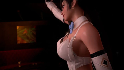 Naughty shapely Tifa in bunny outfit public dancing for her bar visitors