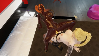 Black bitch riding her boss's dildo