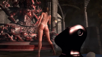 Busty tanned Lara Croft doing a nude ritual dance to please god of lust