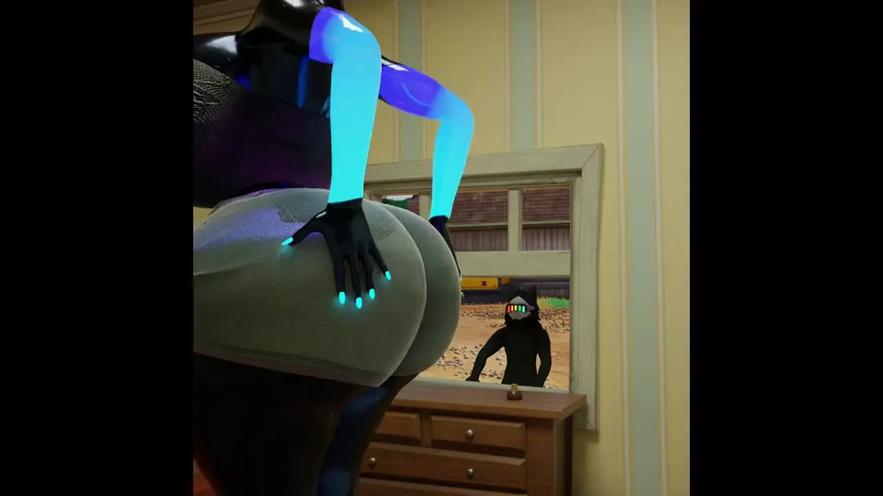 Lynx shakes her ass and for unlucky fan who decided to look through the window.