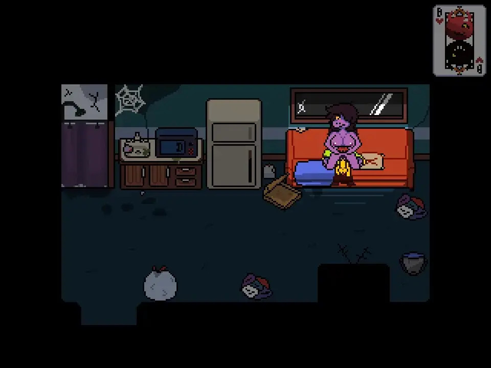 Susies rides kris while playing a racing game