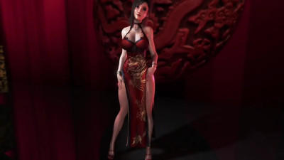 Sexy oiled Tifa Lockhart in revealing red dress shamelessly dancing pantyless