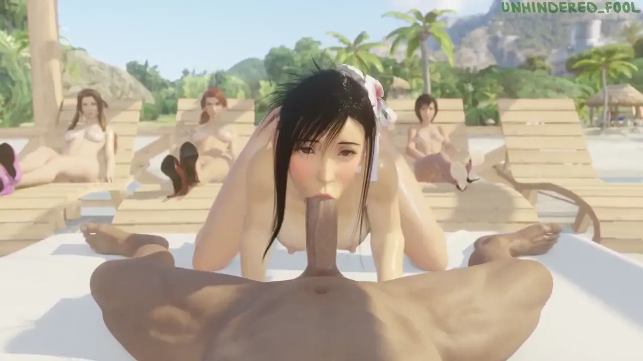Tifa sucks you off on the beach