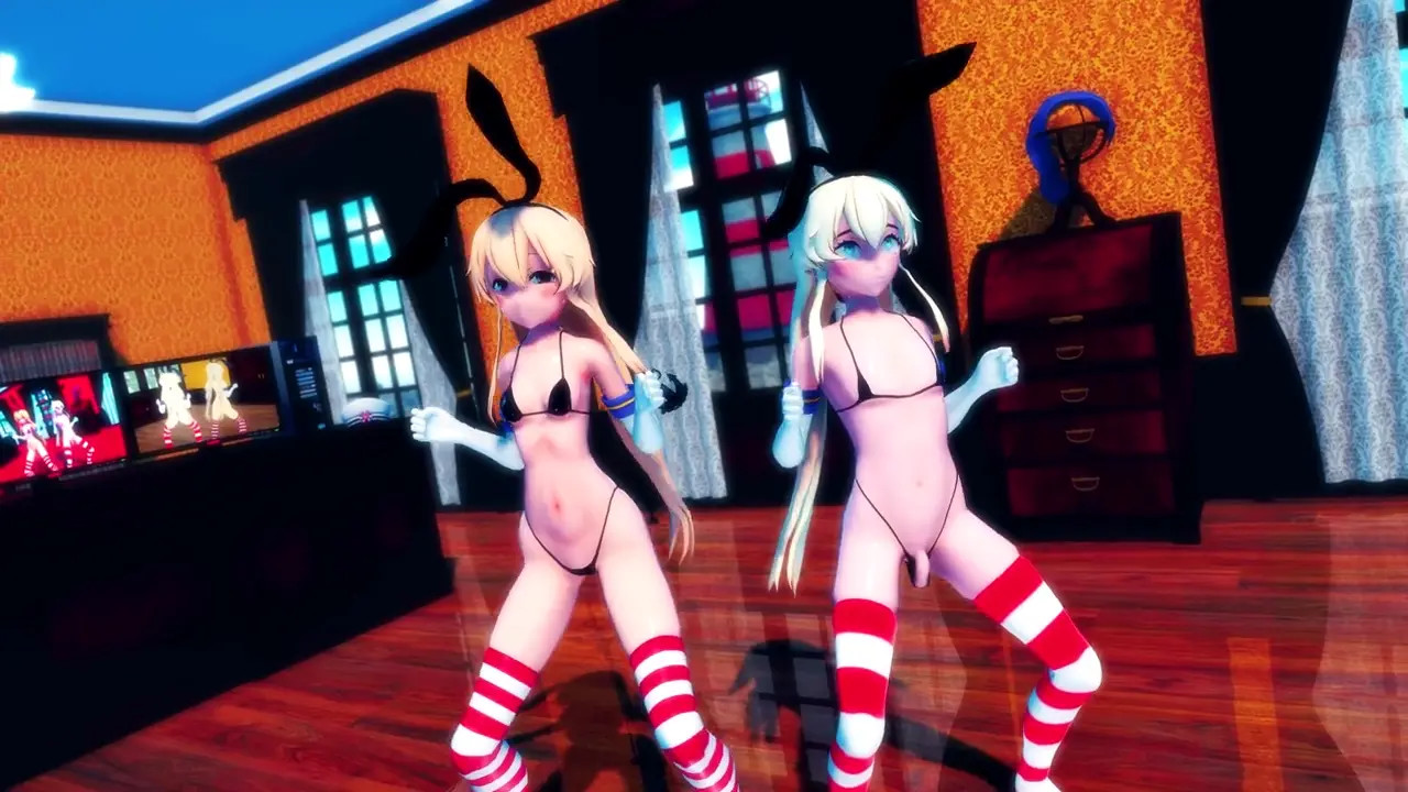 Shimakaze & Trap - Hip Swinging Dance [MMD R18] Hamselvish