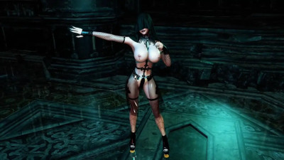 Busty naughty nun in veil and revealing outfit dance in cathedral