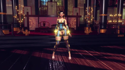Busty Chun Li in slutty bodysuit solo dancing and posing in сhinese temple