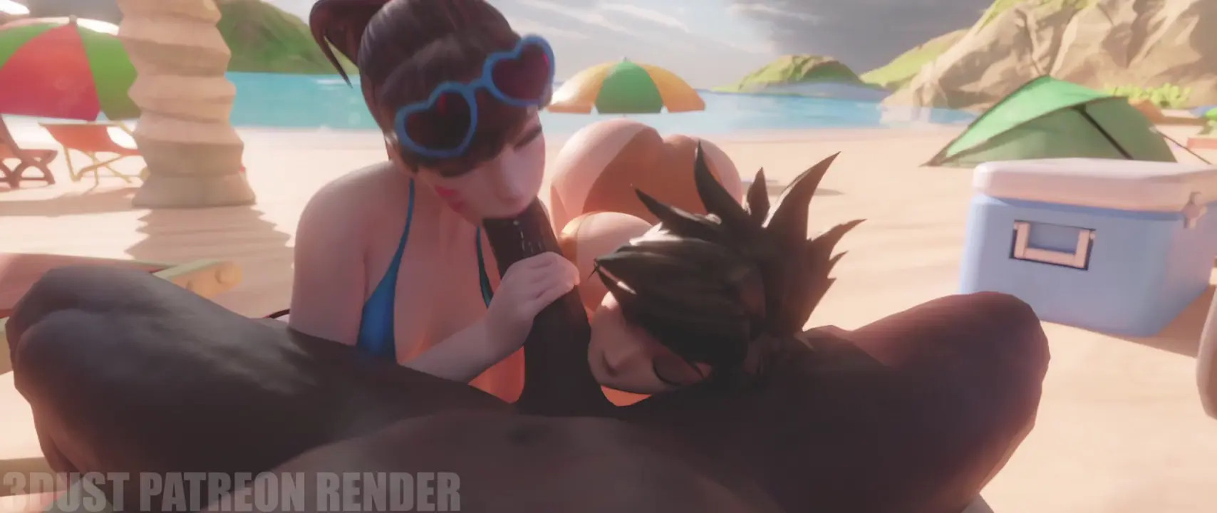 [4K] Tracer And D.Va At The Beach [Black][Threedust]