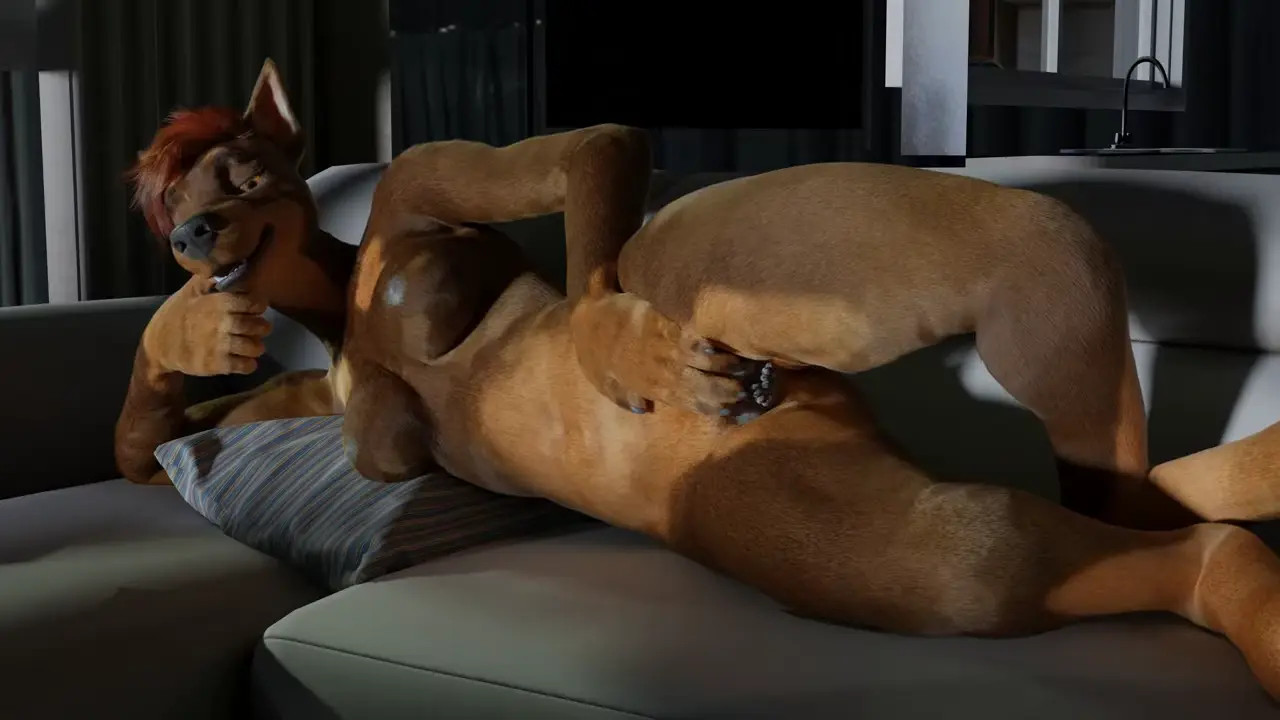 Dog girl chilling while unbirthing