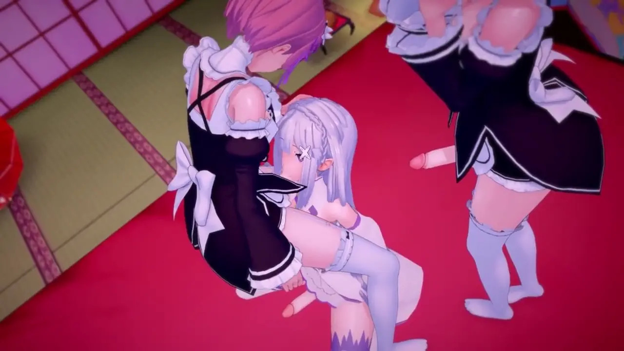 Futa Emilia has sex with Futa Ram & Futa Rem [Bruhchenko69]