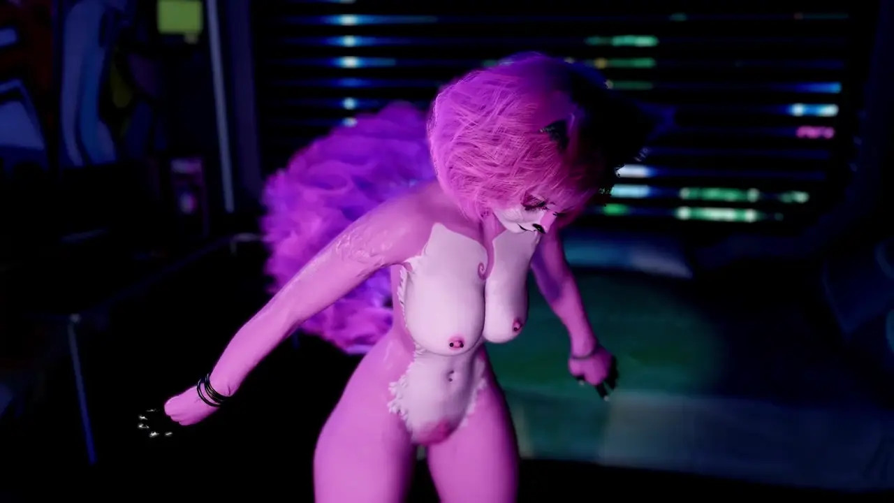 Mischievous furry e-girl shows off her sweet toned body in dark bedroom