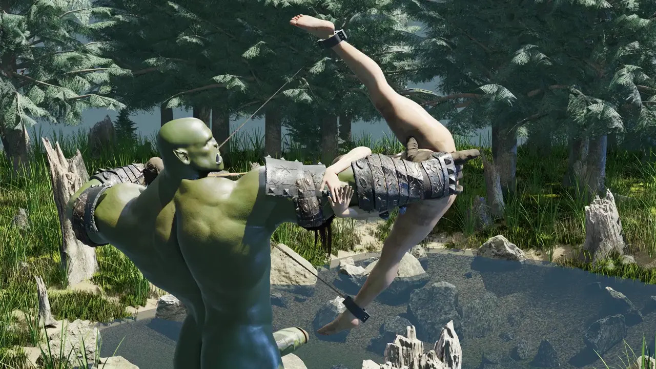 Mangoman-Lara captured by orc and used as a bow-Both Angles (4K) {NO WM}