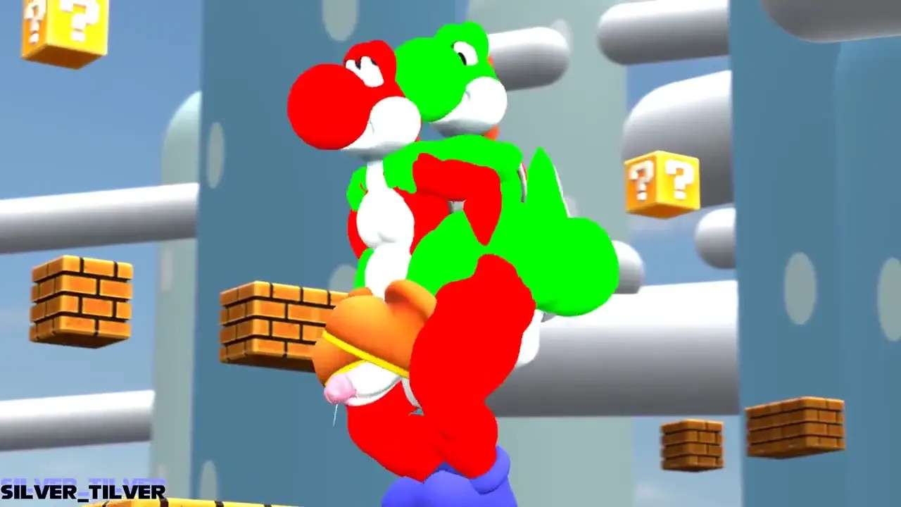 green yoshi riding red yoshi's ass