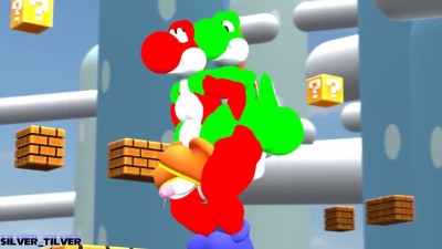 green yoshi riding red yoshi's ass