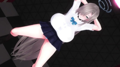 Asuna in school uniform and a small teacher having sex in cowgirl position [Harimau]