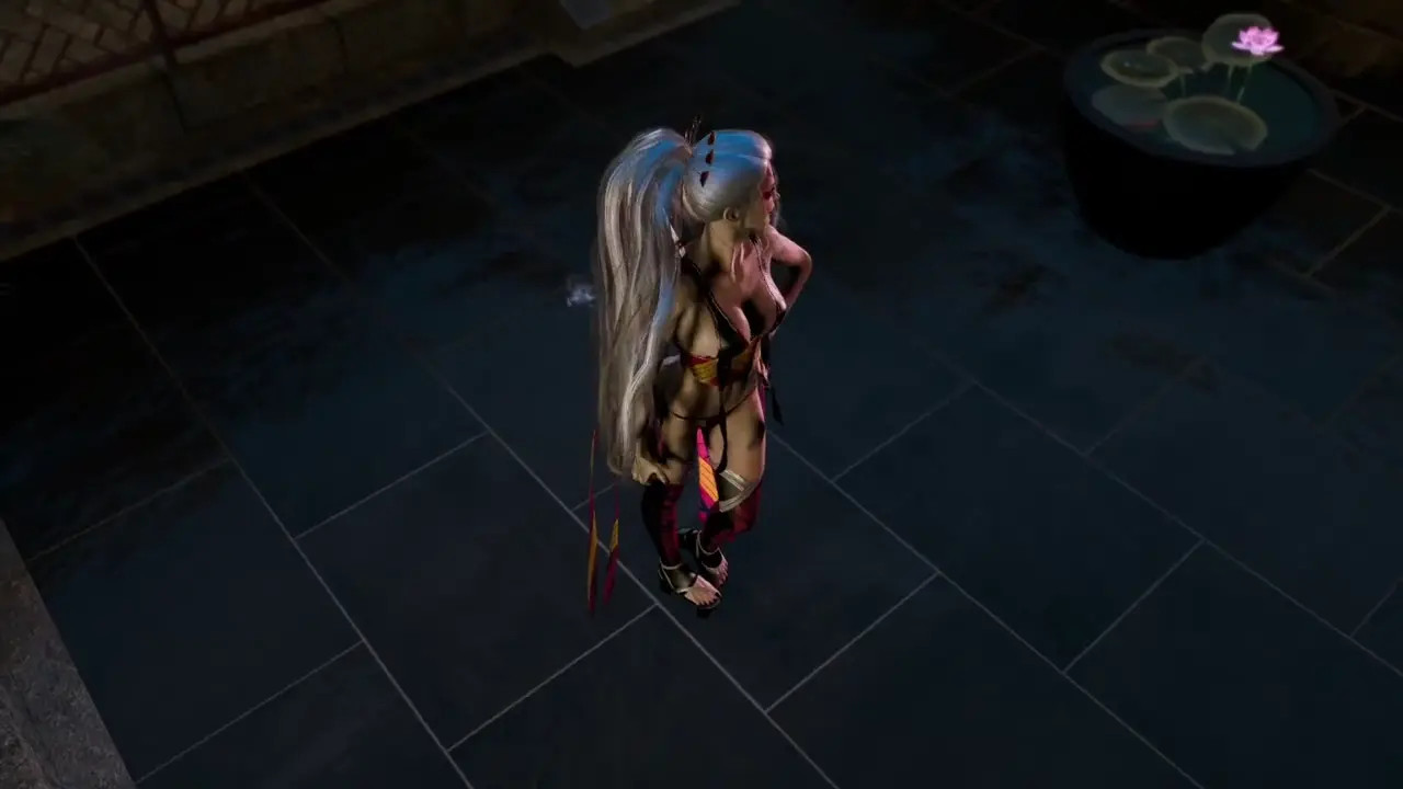 Proud lustful Duckie dances at night in revealing traditional clothe