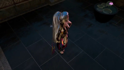 Proud lustful Duckie dances at night in revealing traditional clothe