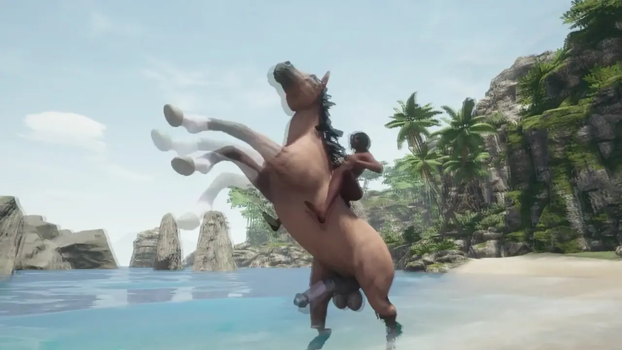 Gameplay of beasts in the sun with horse