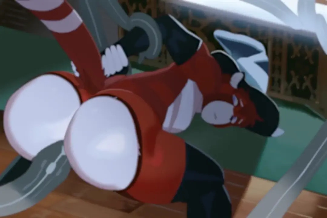 red raccoon boy ravaged by tentacles